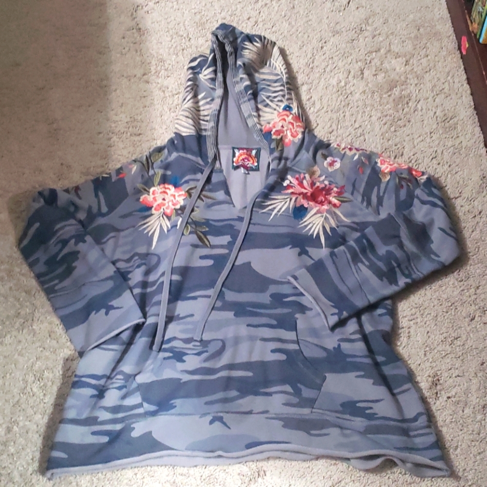 Beautiful Embroidered Camo Johnny Was Hoodie Hooded Sweatshirt XXL 2X